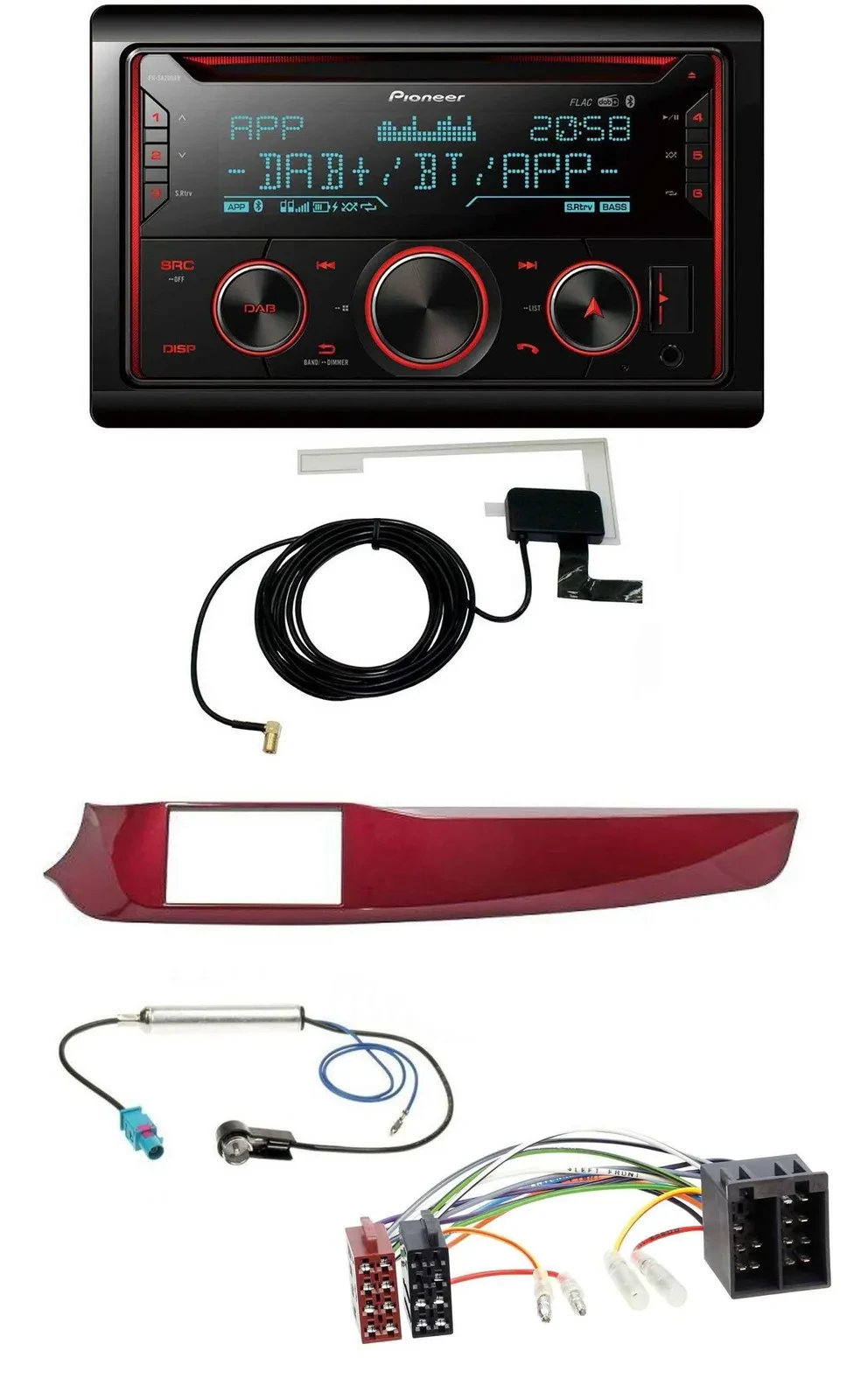 Автомагнитола Pioneer 2-DIN, MP3, DAB, USB, CD, Bluetooth, для Alfa Romeo Giulietta (2010–2013), красный глянцевый