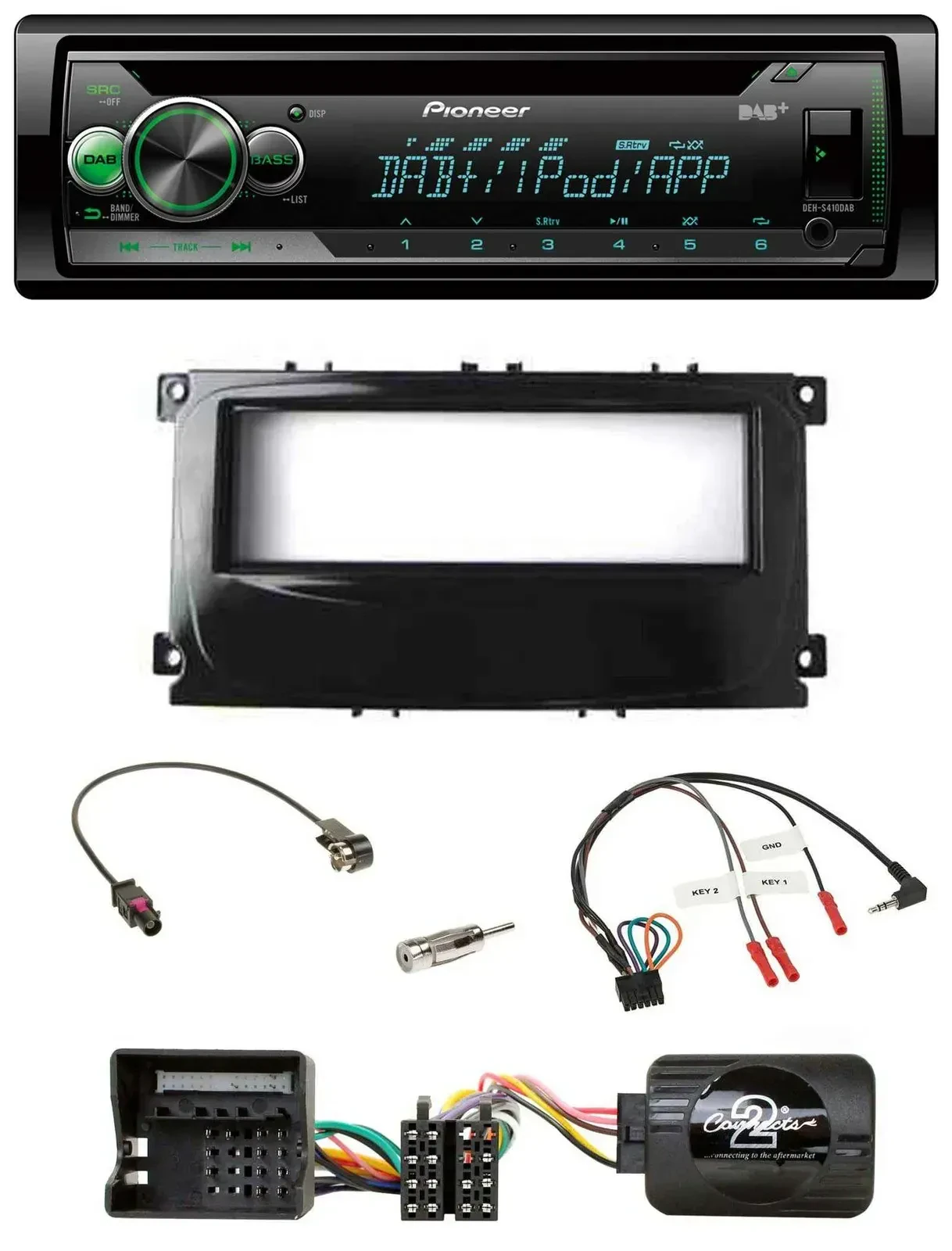 Автомагнитола для Ford Mondeo 2007–2014, S-Max Pioneer USB, MP3, DAB, CD, черный глянец