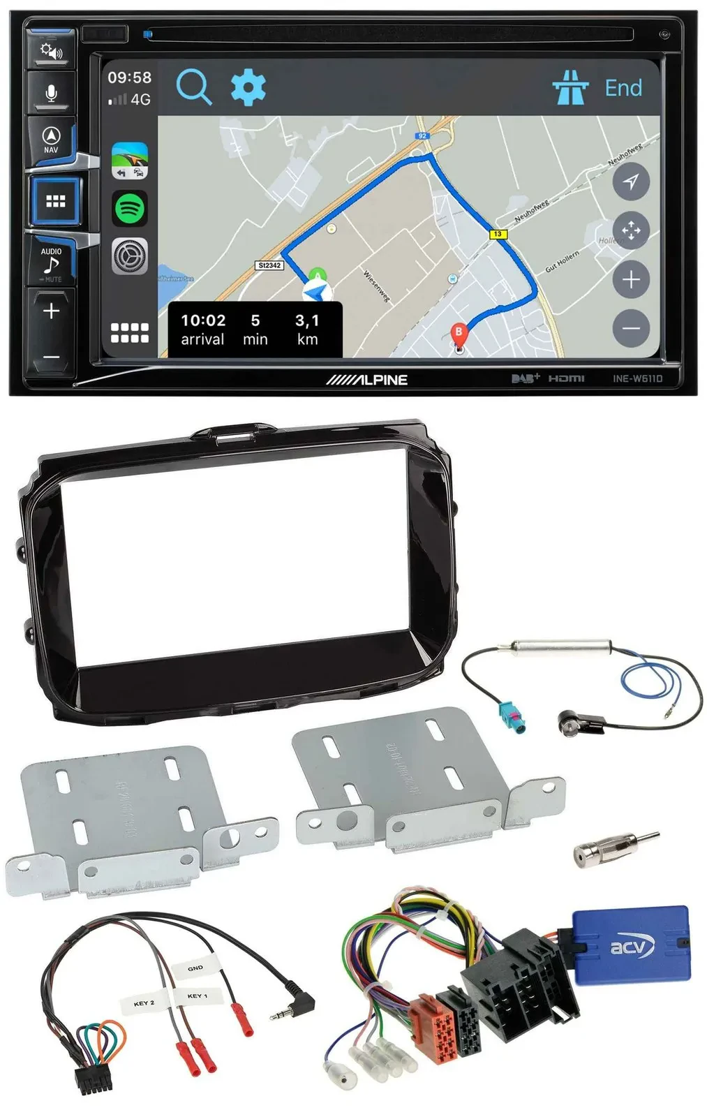 Автомагнитола Alpine 2DIN, DAB, TMC, Bluetooth, USB, навигация, совместима с Alfa Romeo Giulietta (ISO, 2013), поддержка управления на руле