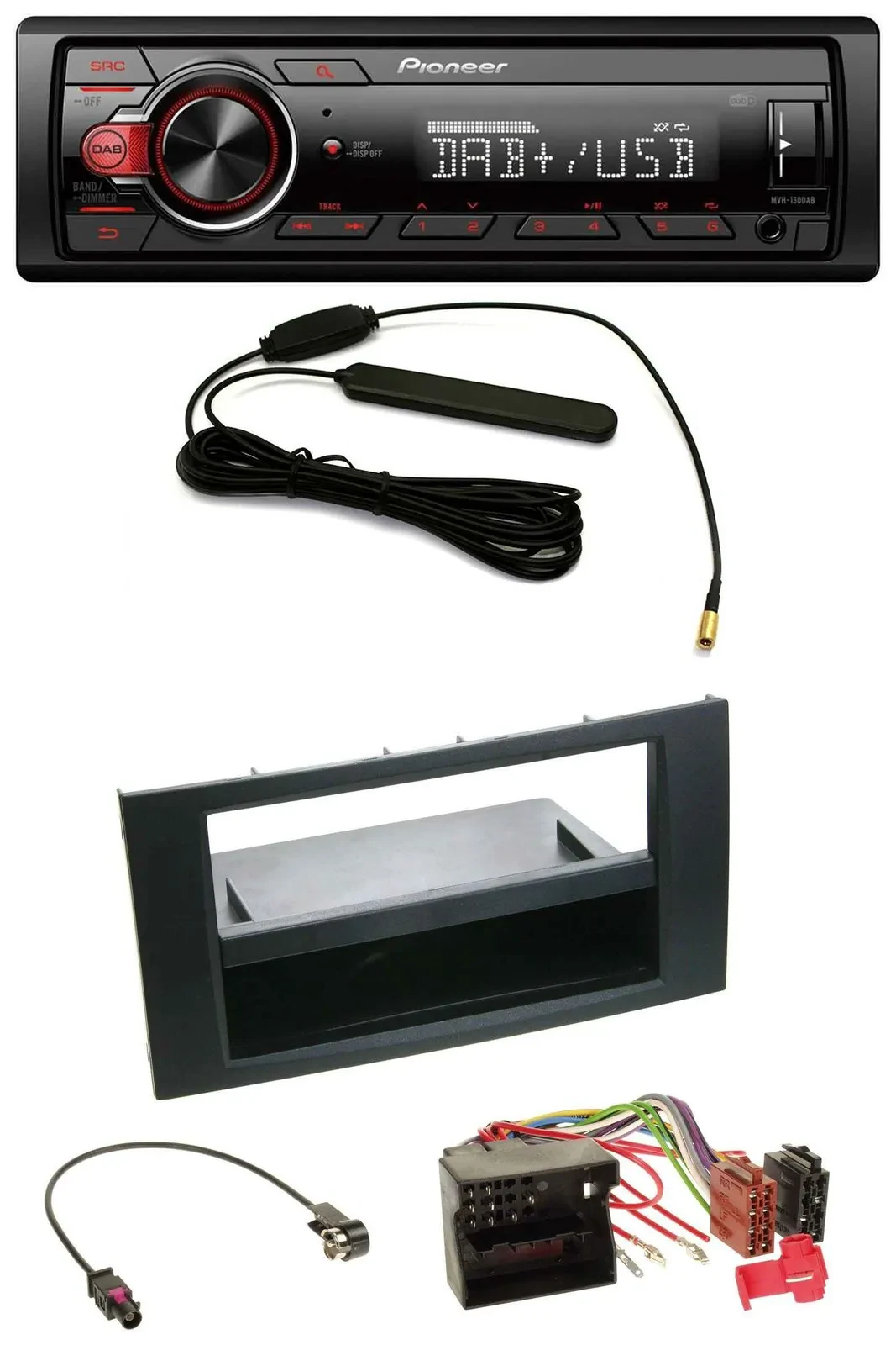 Автомагнитола Pioneer 1 DIN, DAB, USB, AUX, MP3, для Ford Fusion/Transit/Kuga (2005–2012), черный