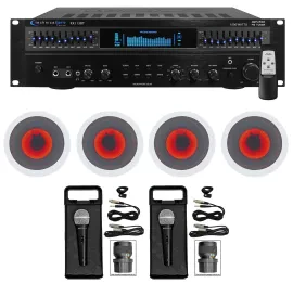 Technical Pro 1500w Home Karaoke Machine System+(4) 6.5" LED Ceiling Speakers