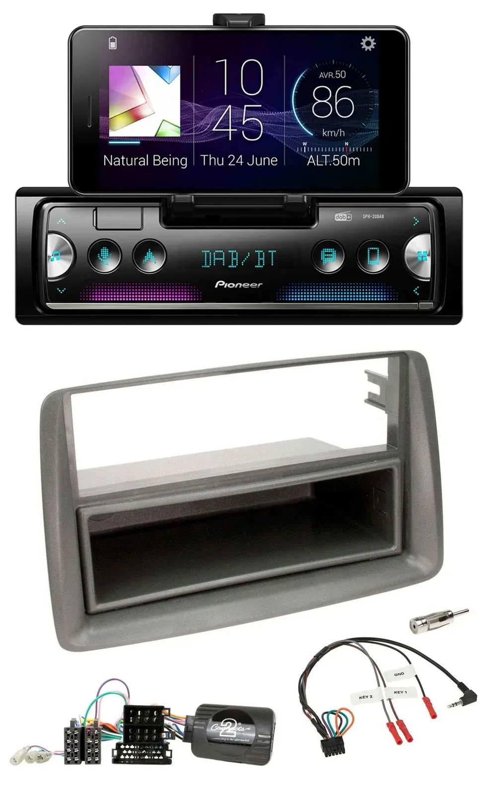Pioneer USB Lenkrad Bluetooth DAB Autoradio für Fiat Panda 169 2007-2012 grau