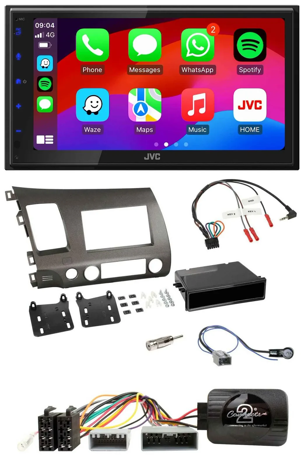 JVC Bluetooth 2DIN Lenkrad DAB USB Autoradio für Honda Civic 06-10 Hybrid anthra