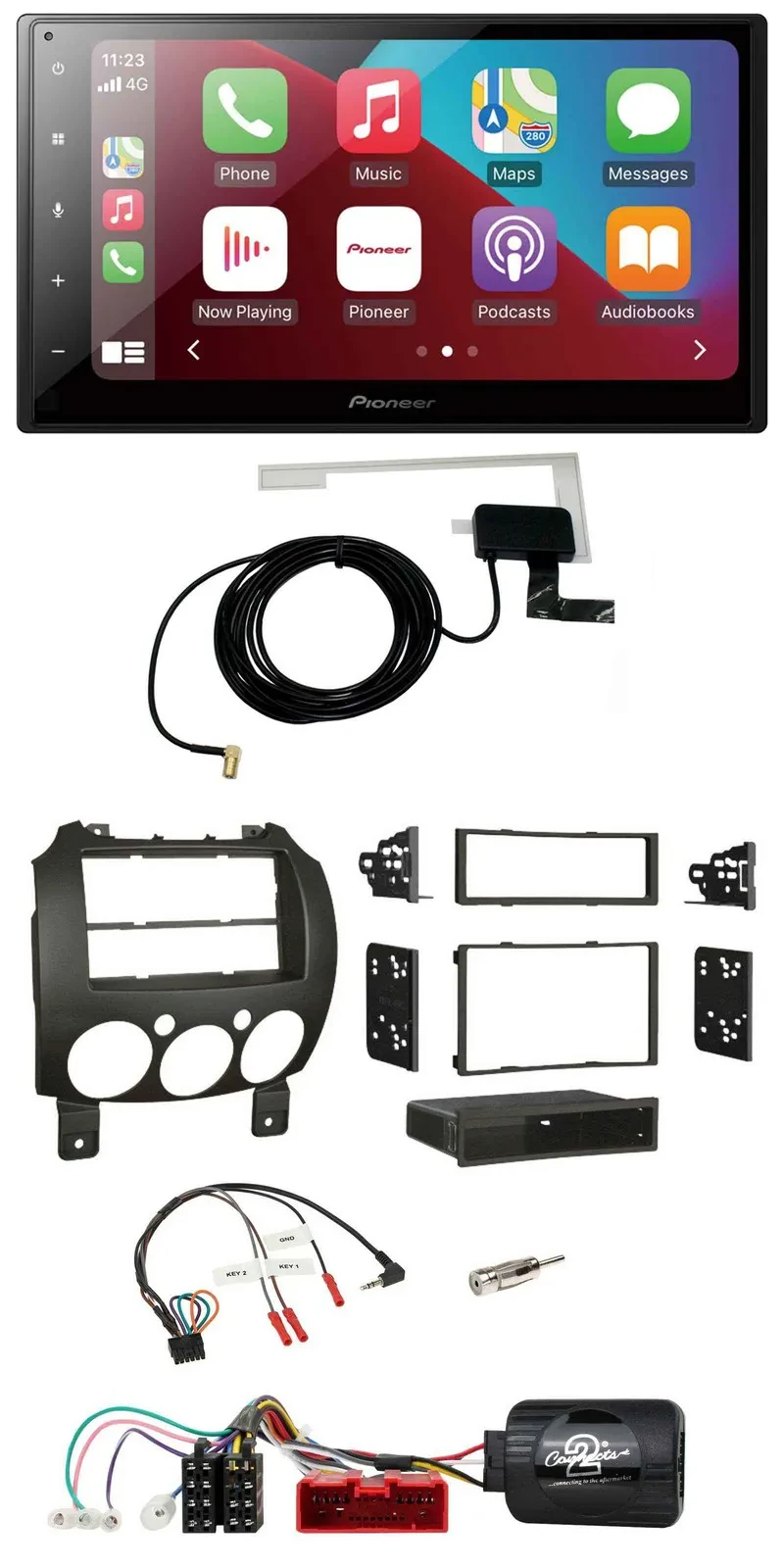 Автомагнитола для Mazda 2 (2007–2014) Pioneer 2DIN, USB, Bluetooth, DAB, поддержка управления на руле