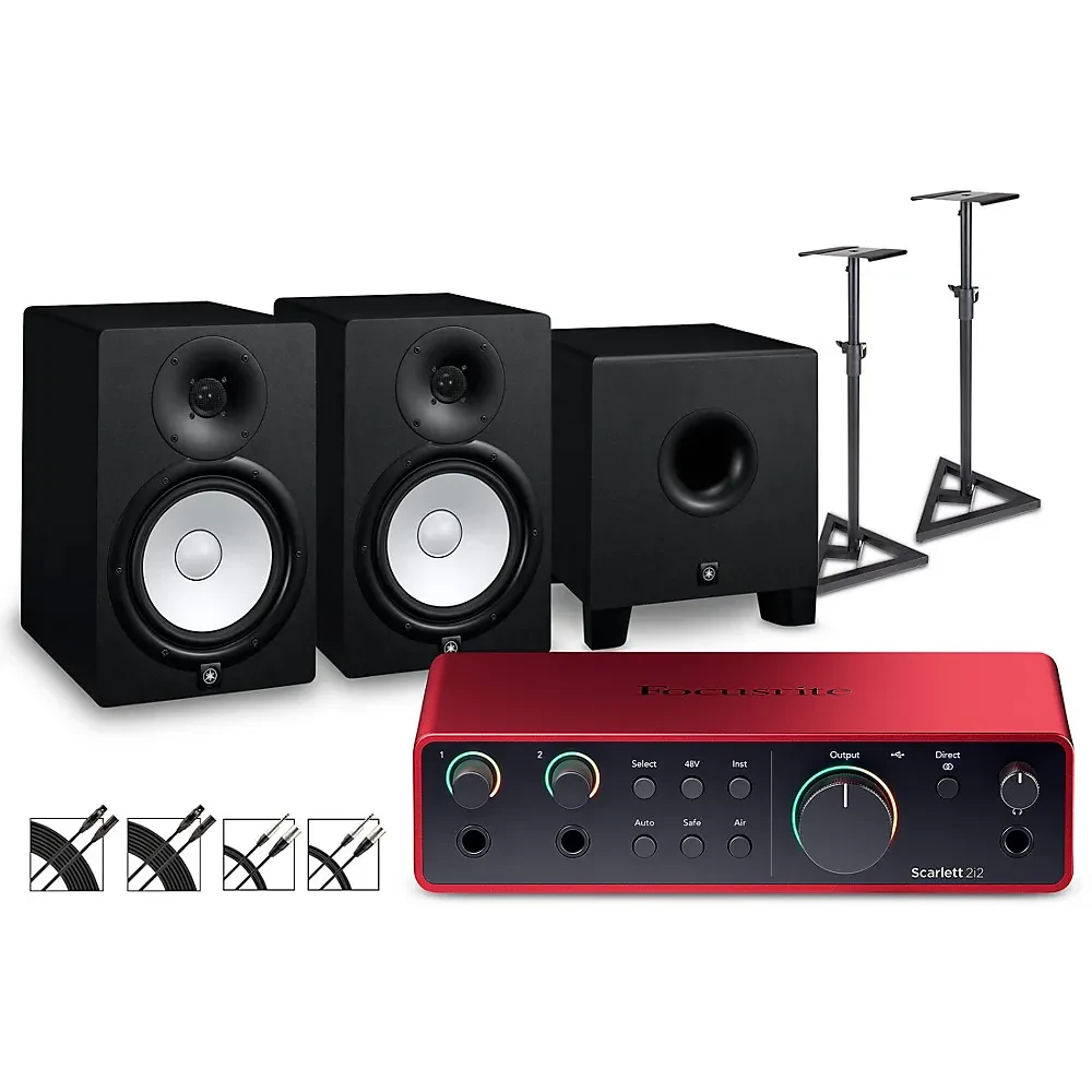 Focusrite Scarlett 2i2 Gen 4 w/Yamaha HS Studio Monitors/Subwoofer Bundle HS8