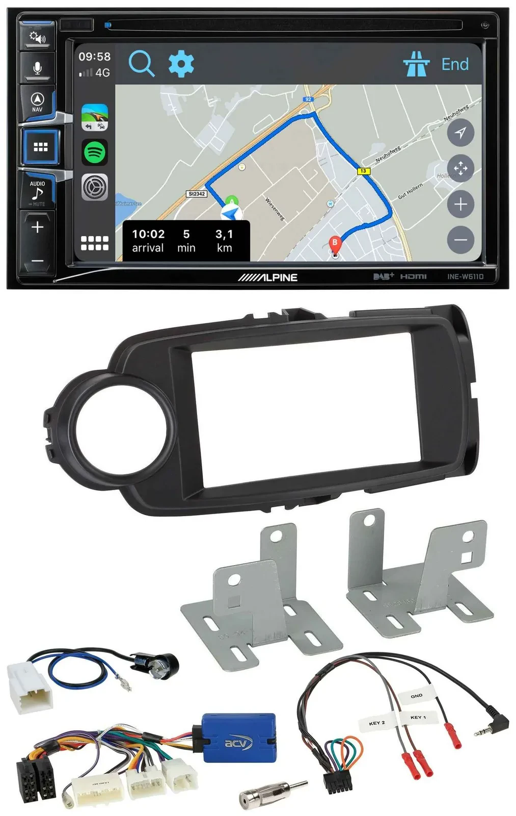 Автомагнитола Alpine 2DIN с навигацией, DAB, TMC, Bluetooth, USB для Toyota Yaris (с 2014)