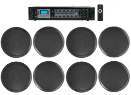 Rockville 6-Zone 70v Amplifier+(8) 8" 2-Way Black Ceiling Speakers 4 Restaurant