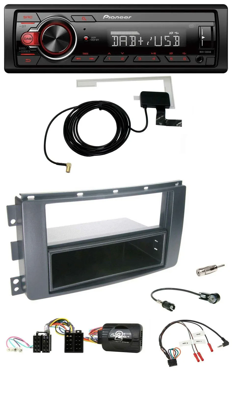 Pioneer 1DIN MP3 DAB USB Lenkrad Autoradio für Smart ForFour 2004-2006 schwarz