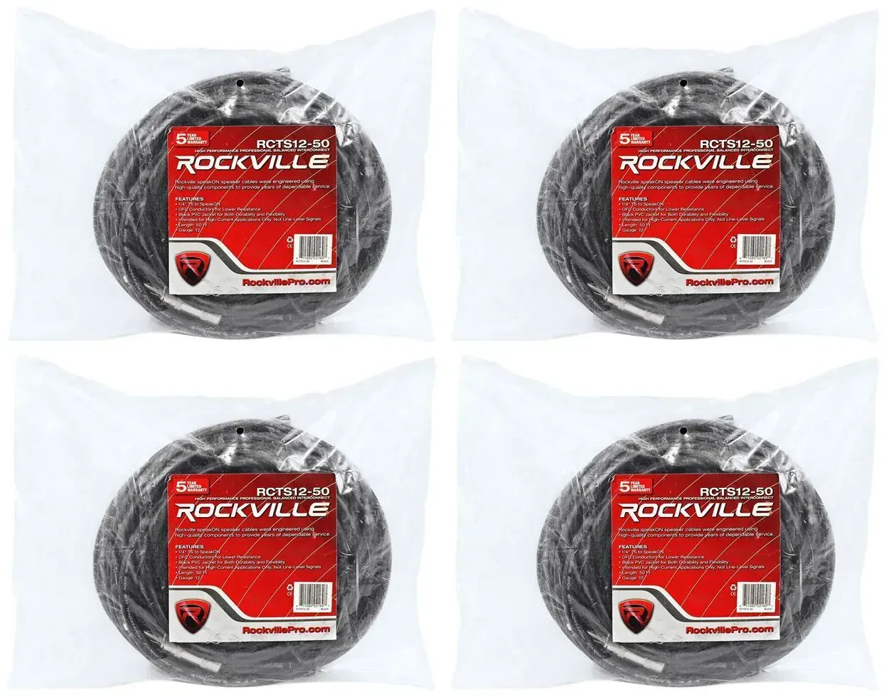 Спикерный кабель Rockville RCTS1250 Black 15.25 м (4 штуки)