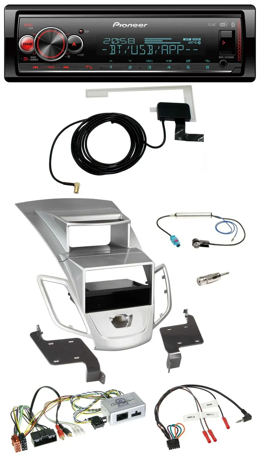 Pioneer Bluetooth DAB USB Lenkrad Autoradio für Ford Fiesta 2010-17 Display silb