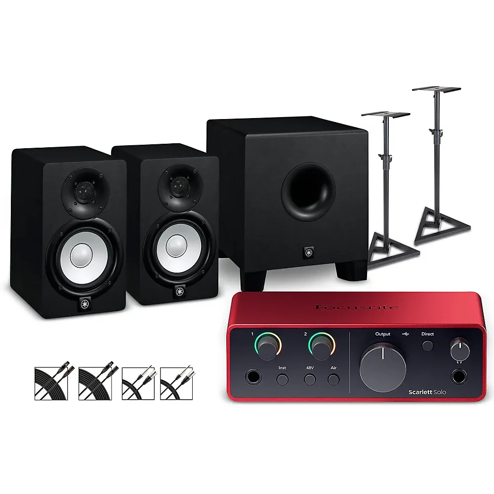 Focusrite Scarlett Solo Gen 4 w/Yamaha HS Studio Monitors/Subwoofer Bundle HS5