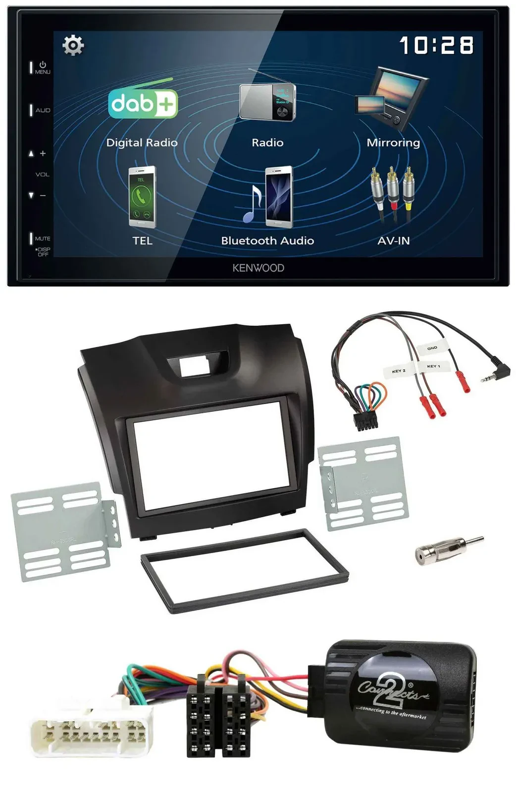 Kenwood 2DIN Bluetooth Lenkrad USB DAB Autoradio für Isuzu D-Max ab 12 dunkelgra