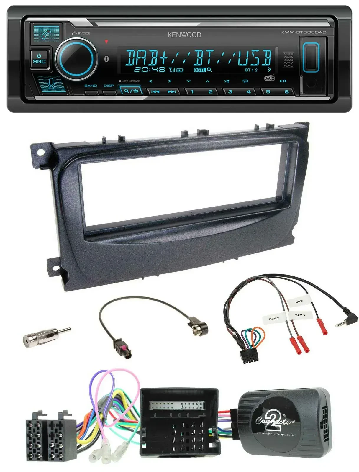 Автомагнитола Kenwood Bluetooth, DAB, USB для Ford C-Max (2007–2010)/Focus, поддержка CAN и управления на руле
