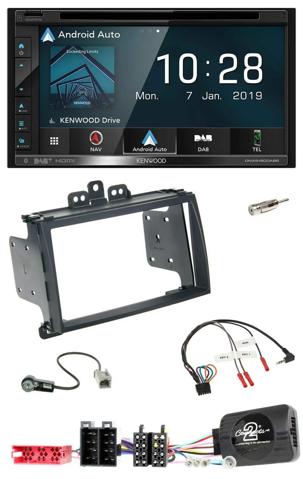 Kenwood DAB TMC USB 2DIN Lenkrad Bluetooth Navigation für Hyundai i20 09-12 schw