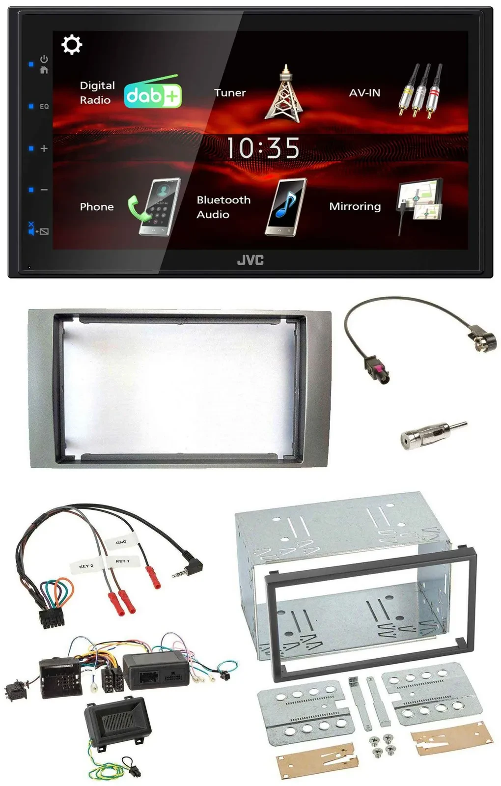 JVC USB Bluetooth Lenkrad DAB 2DIN Autoradio für Ford Kuga 2008-2012 silber