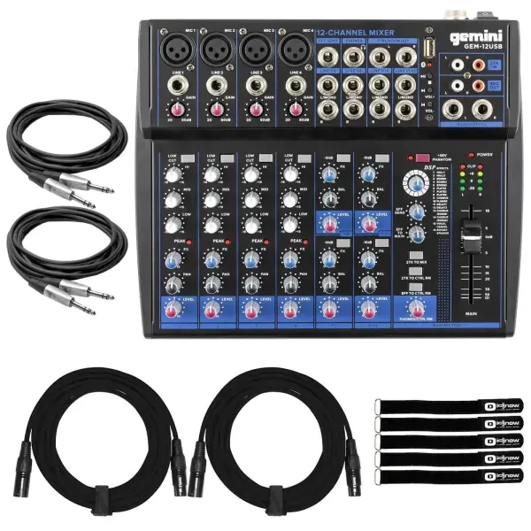 Gemini GEM-12USB 12 Channel USB Bluetooth DJ Live Sound Mixer w Cables