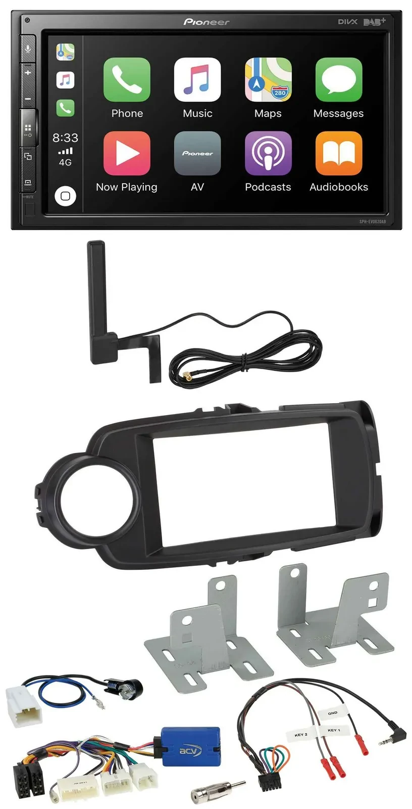 Автомагнитола Pioneer 2-DIN Bluetooth, DAB, USB, для Toyota Yaris (с 2014), черная