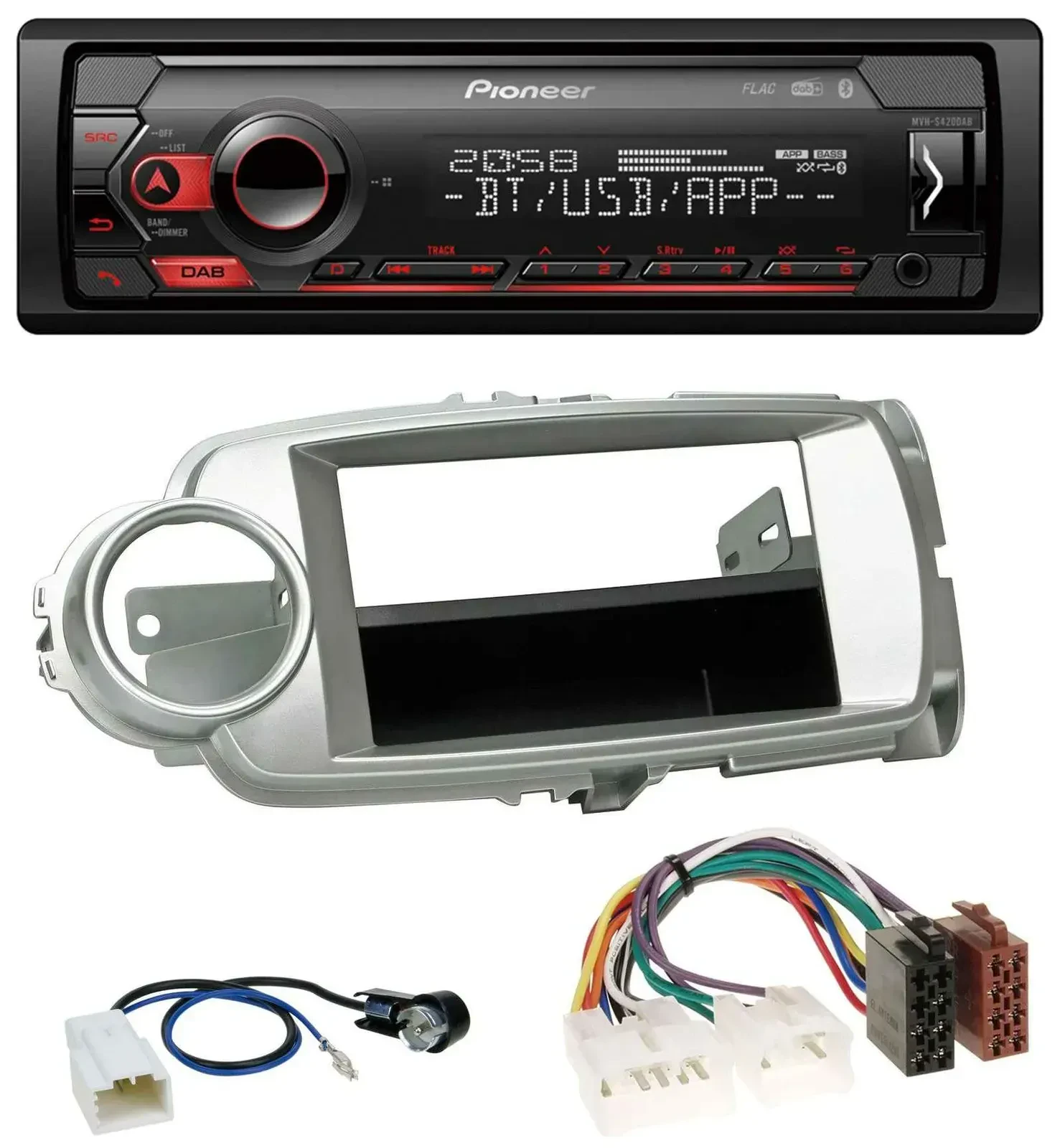 Автомагнитола для Toyota Yaris (2011–2014) Pioneer MP3 USB DAB Bluetooth серебристая