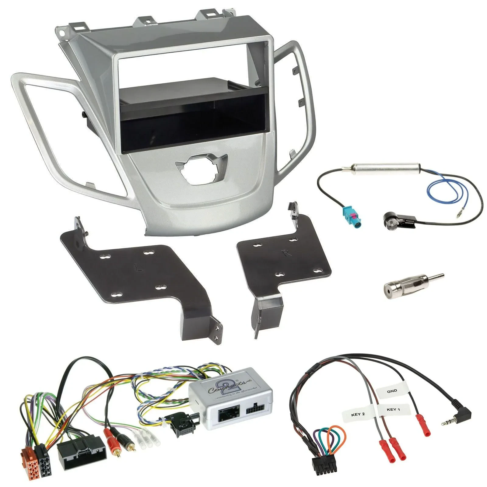 Einbauset Lenkradadapter DIN Autoradio für Ford Fiesta 2010-17 ohne Display silb