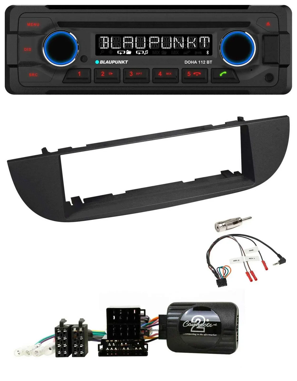 Blaupunkt Lenkrad MP3 CD Bluetooth USB Autoradio für Fiat 500 ab 2007 schwarz