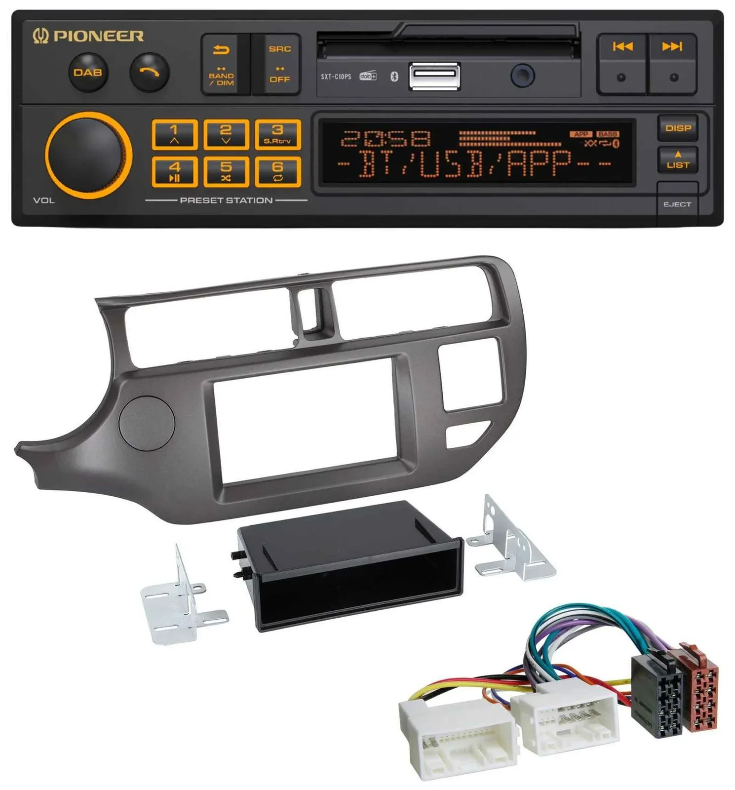 Pioneer DAB MP3 USB Bluetooth Autoradio für Kia Rio UB 2011-2014 anthrazit