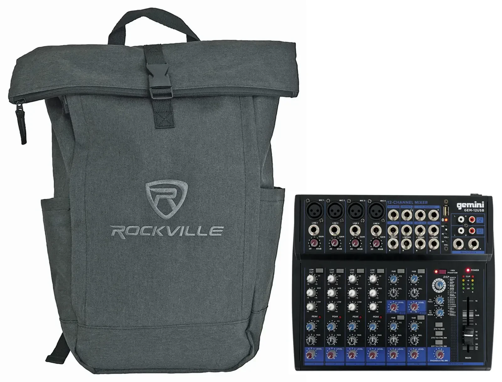 Аналоговый микшер Gemini GEM-12USB 12-канальный, Bluetooth, USB, 3‑полосный эквалайзер, эффекты с рюкзаком
