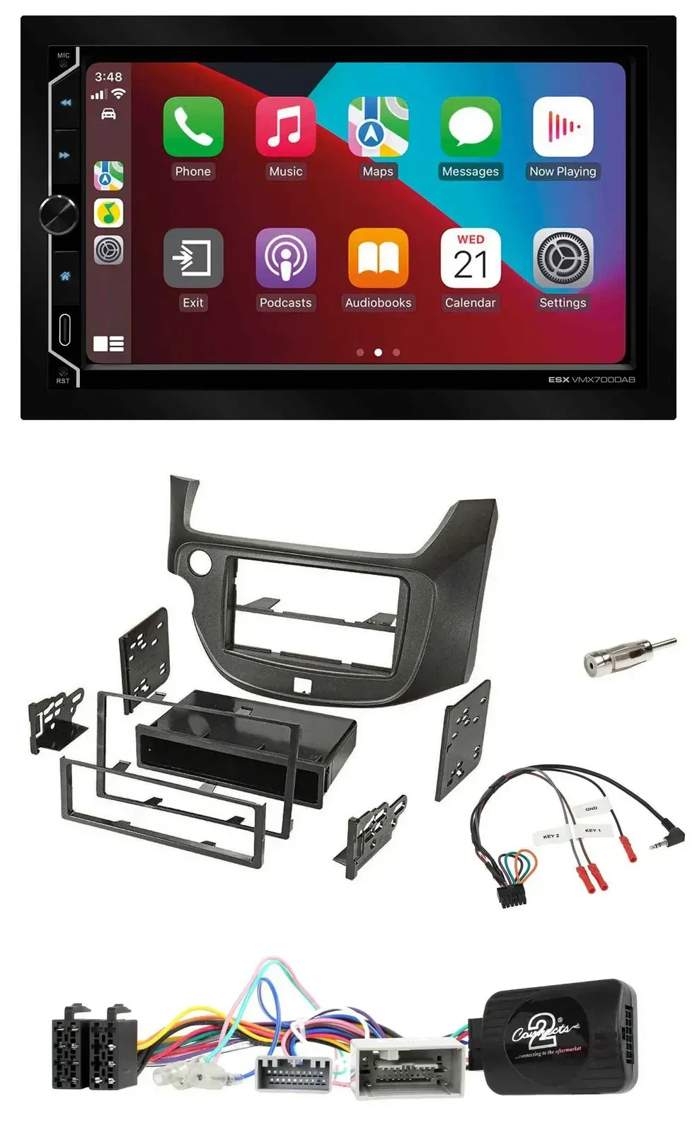 ESX 2DIN DAB USB Lenkrad Bluetooth Autoradio für Honda Jazz ab 14 dunkelgrau