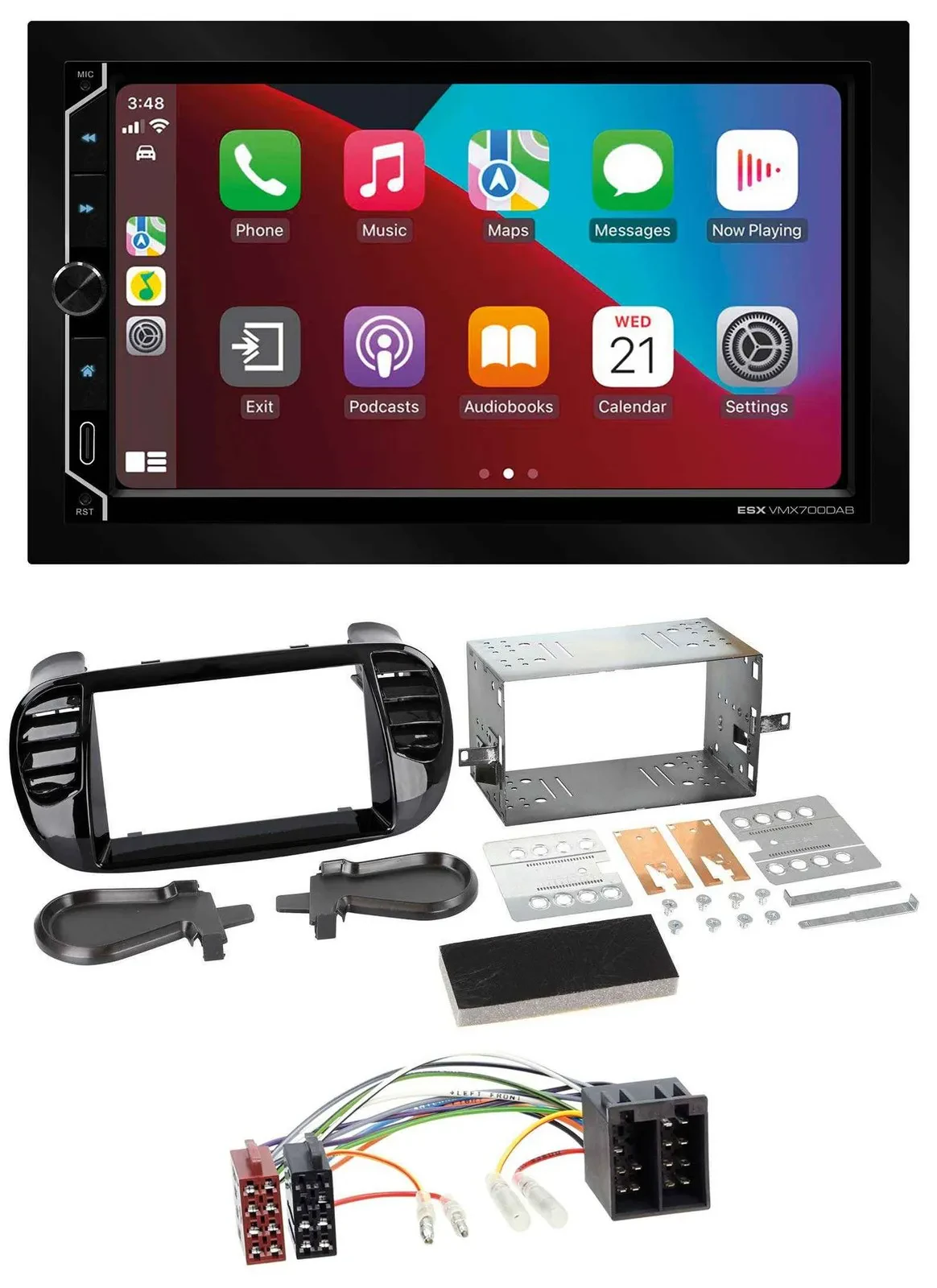 ESX 2DIN DAB USB MP3 Bluetooth Autoradio für Fiat 500 bis 2012 glänzend schwarz