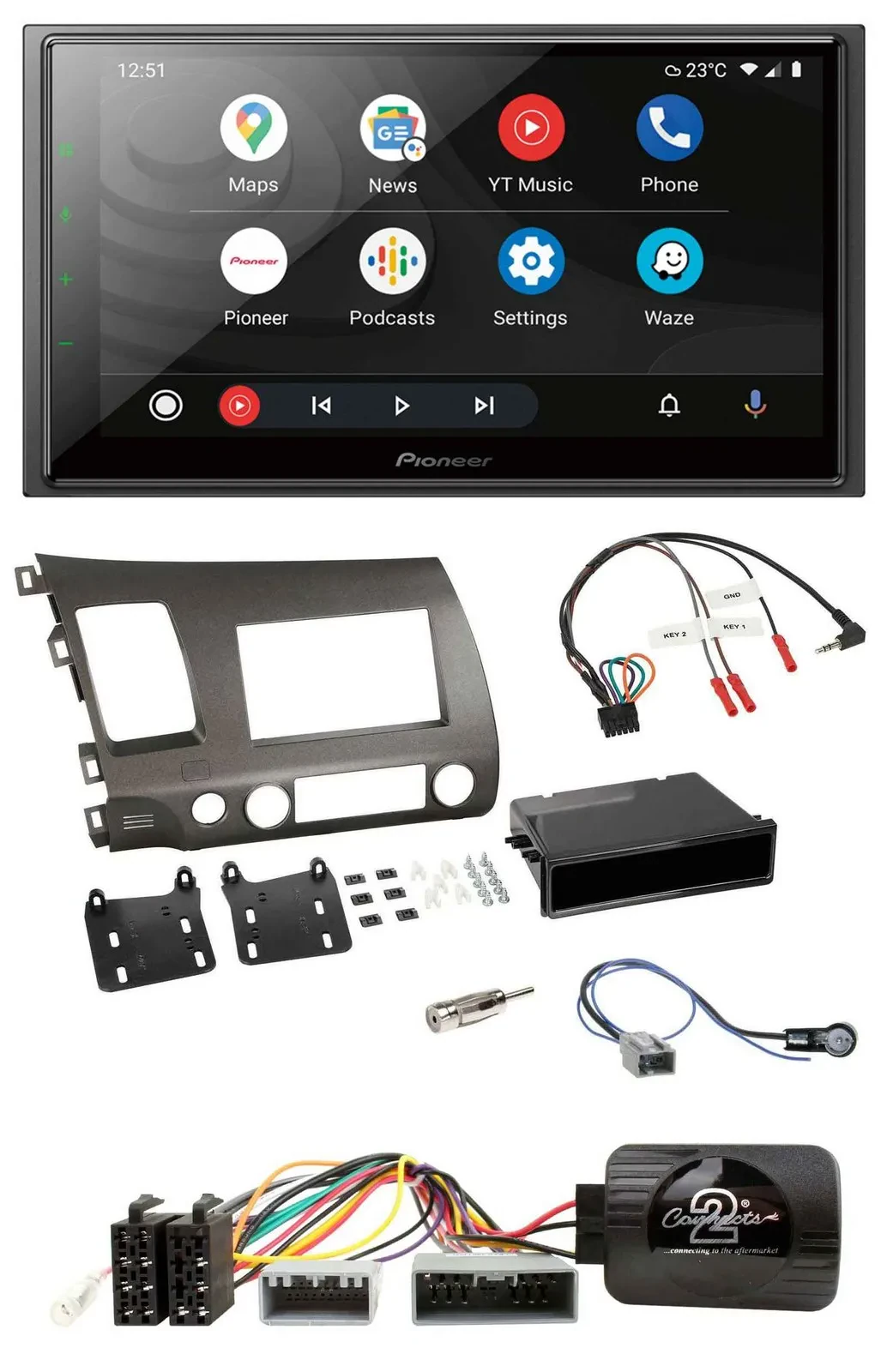 Автомагнитола Pioneer 2 DIN USB DAB Bluetooth для Honda Civic 2006–2010 Hybrid с поддержкой управления на руле