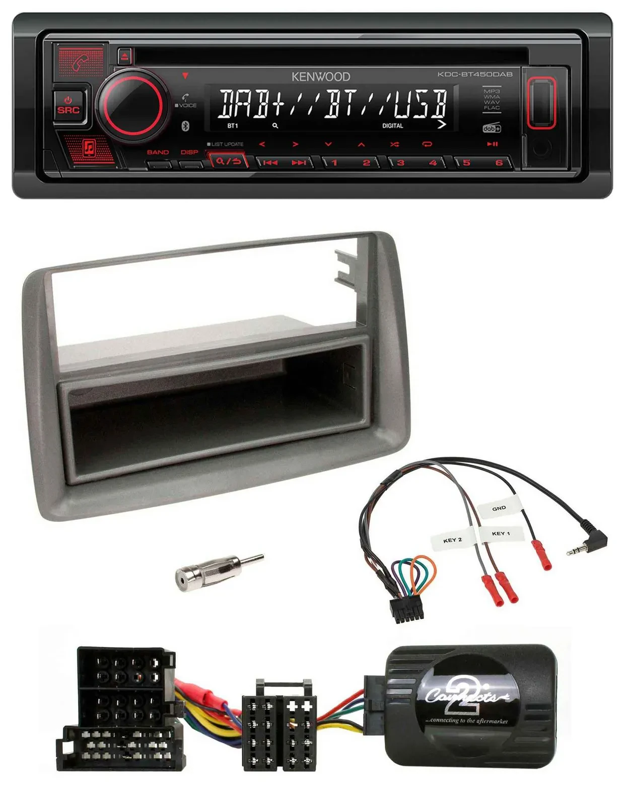 Kenwood Lenkrad CD USB Bluetooth DAB Autoradio für Alfa GT 147 Ablage silber