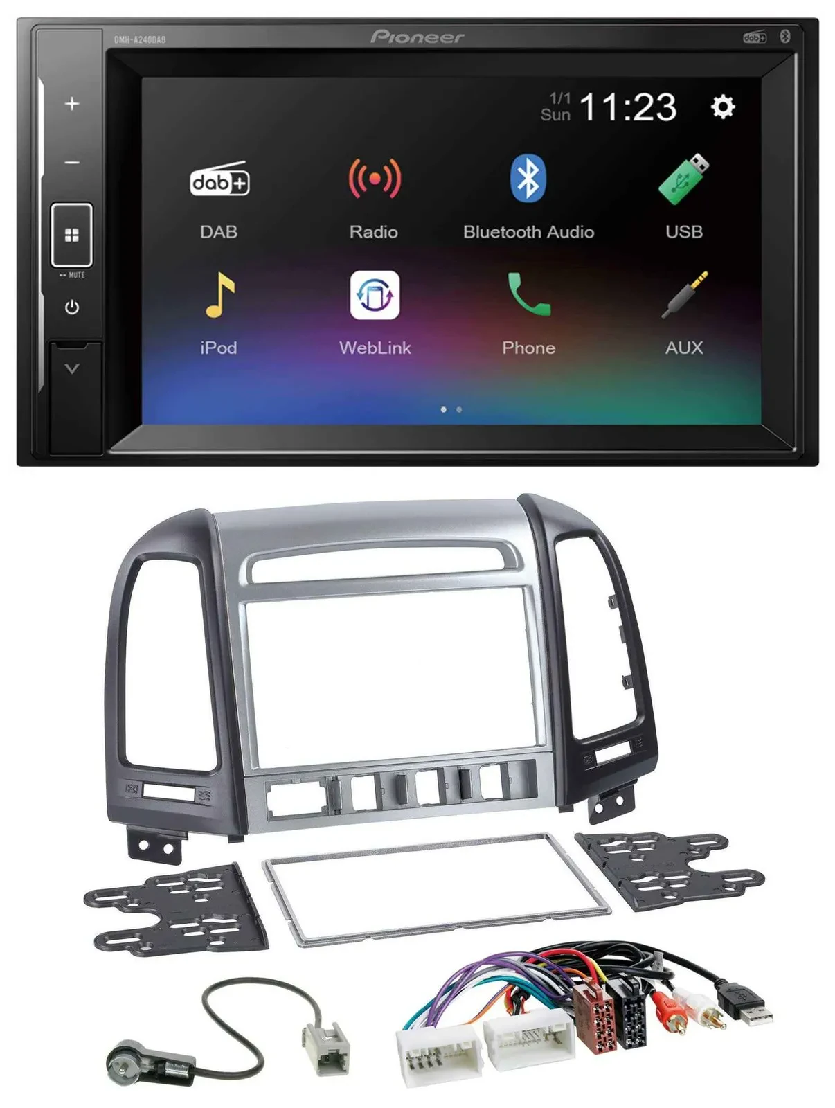 Автомагнитола для Hyundai Santa Fe Pioneer 2DIN DAB Bluetooth USB AUX