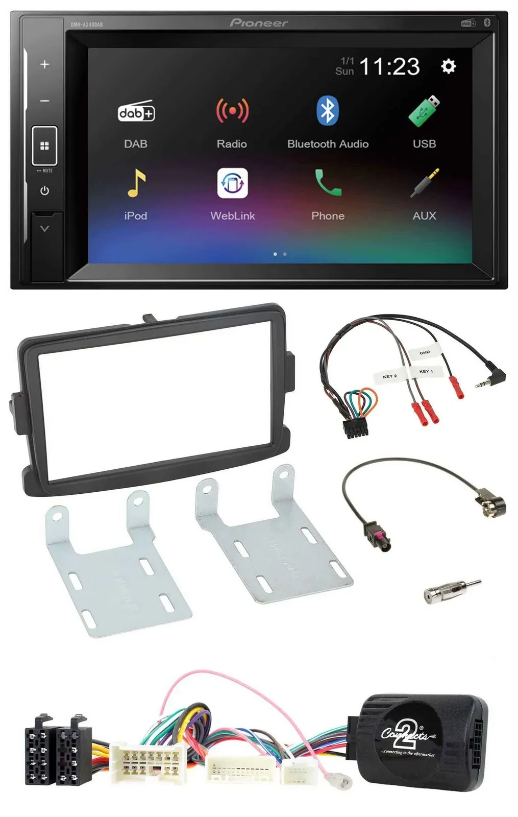 Pioneer DAB Lenkrad 2DIN Bluetooth USB Autoradio für Dacia ab 2012 schwarz