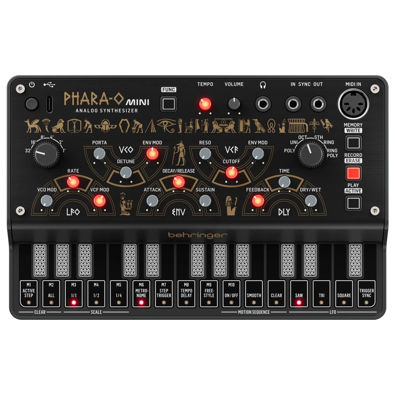 BEHRINGER PHARA-O MINI - аналоговый синтезатор, 27 сенсорных клавиш, VCO, VCF и VCA