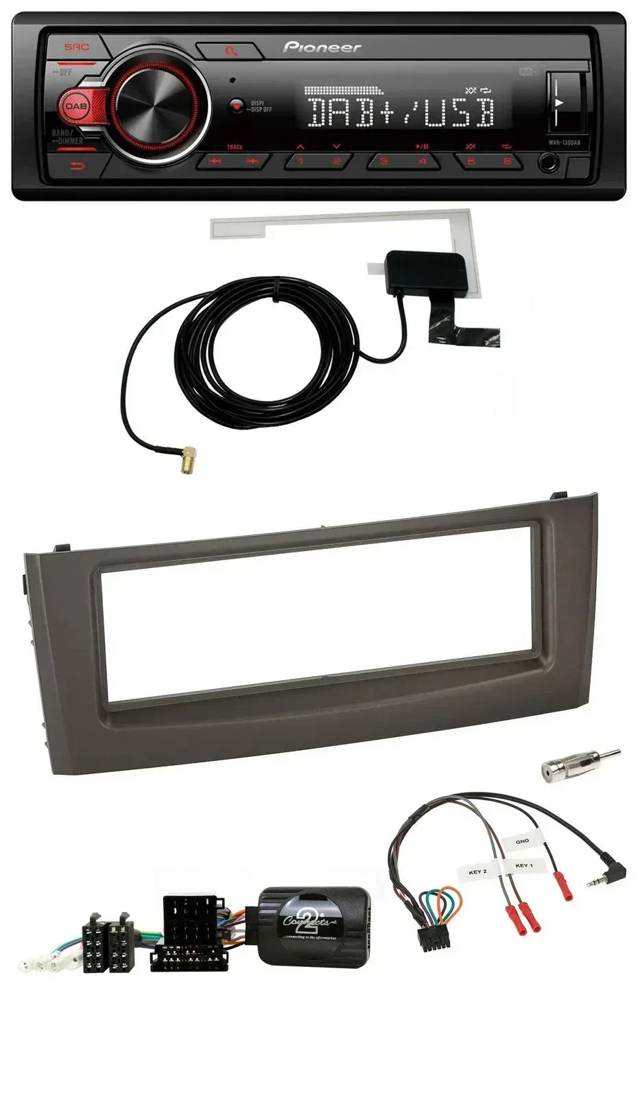 Автомагнитола Pioneer 1DIN MP3 DAB USB для Fiat Grande Punto (2006–2010), черная, поддержка кнопок на руле