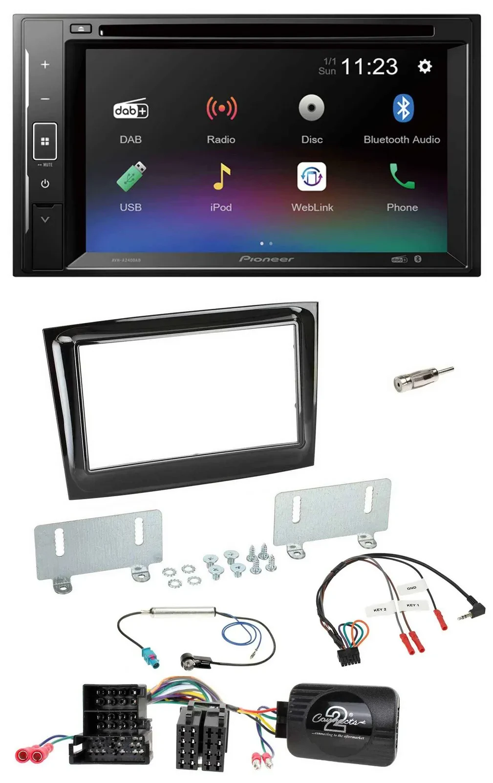 Pioneer Bluetooth Lenkrad USB 2DIN DAB DVD Autoradio für Fiat Doblo ab 15 Mini-I