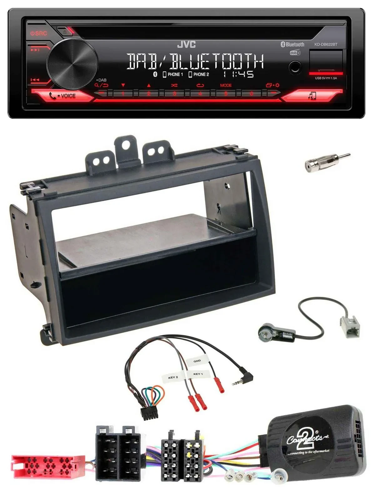 JVC CD DAB USB Bluetooth Lenkrad Autoradio für Hyundai i20 09-11 schwarz Rubber-