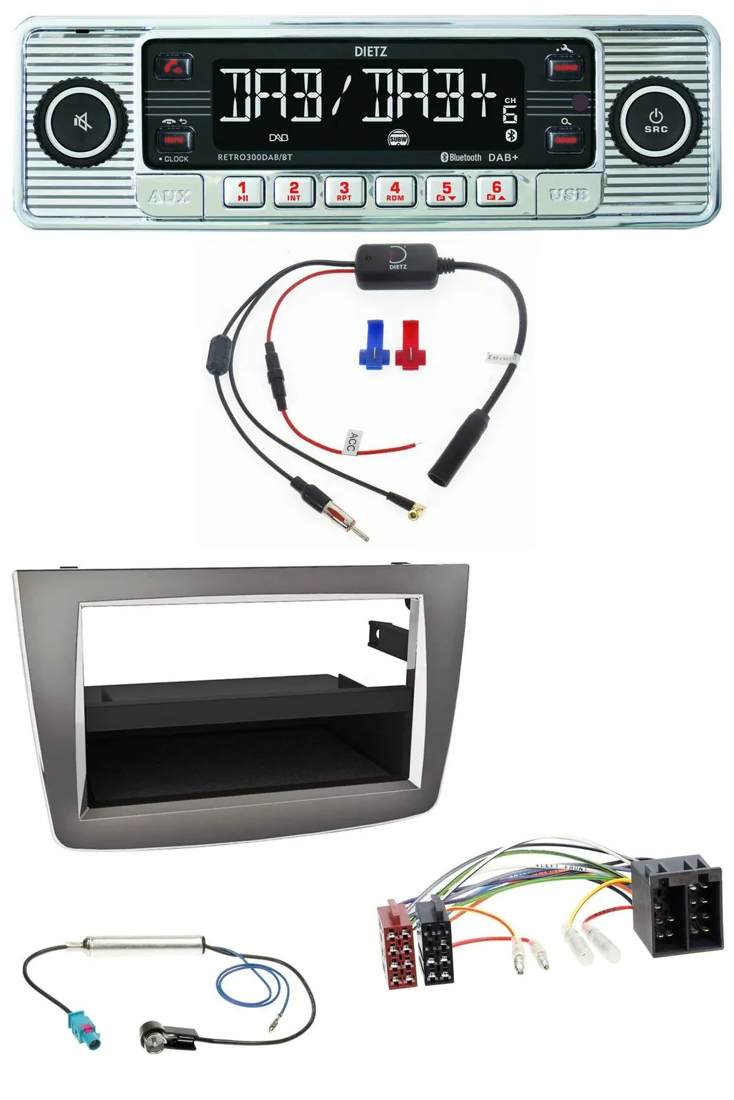 Dietz DAB USB MP3 Bluetooth Autoradio für Alfa Romeo MiTo 955 08-14 ISO dunkelsi