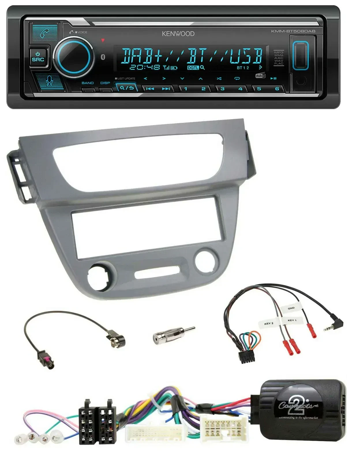 Автомагнитола для Renault Megane 3 (2012–2014) Kenwood Bluetooth DAB USB, серый, поддержка кнопок на руле