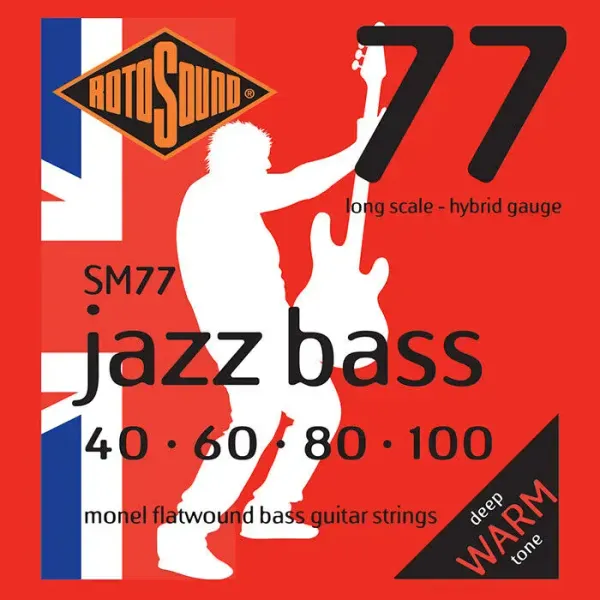 Струны для бас-гитары RotoSound SM77 Jazz Bass Monel Flatwound 40-100