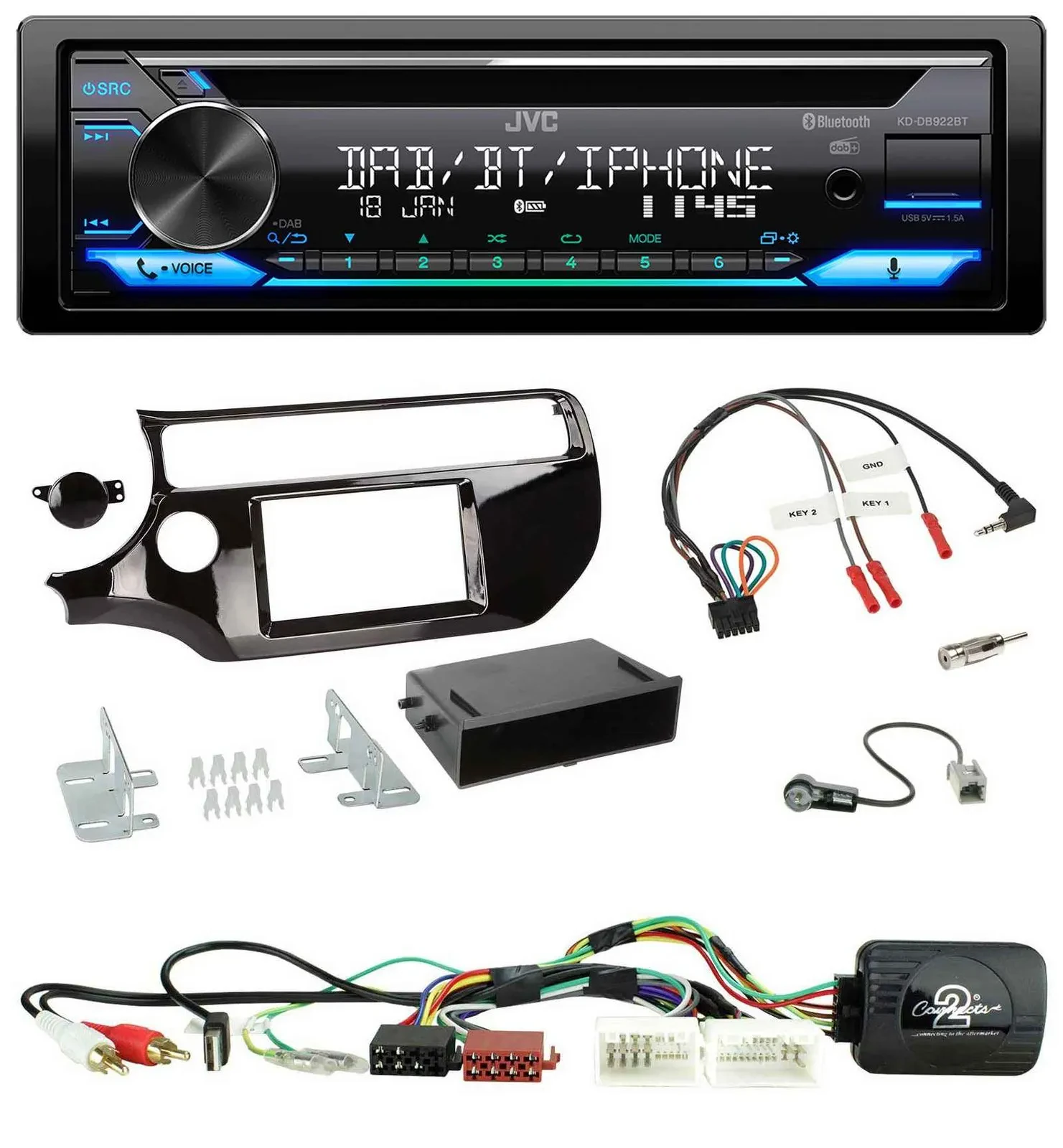 Автомагнитола JVC Bluetooth USB DAB CD для Kia Rio UB (с 03/2015) черный глянец