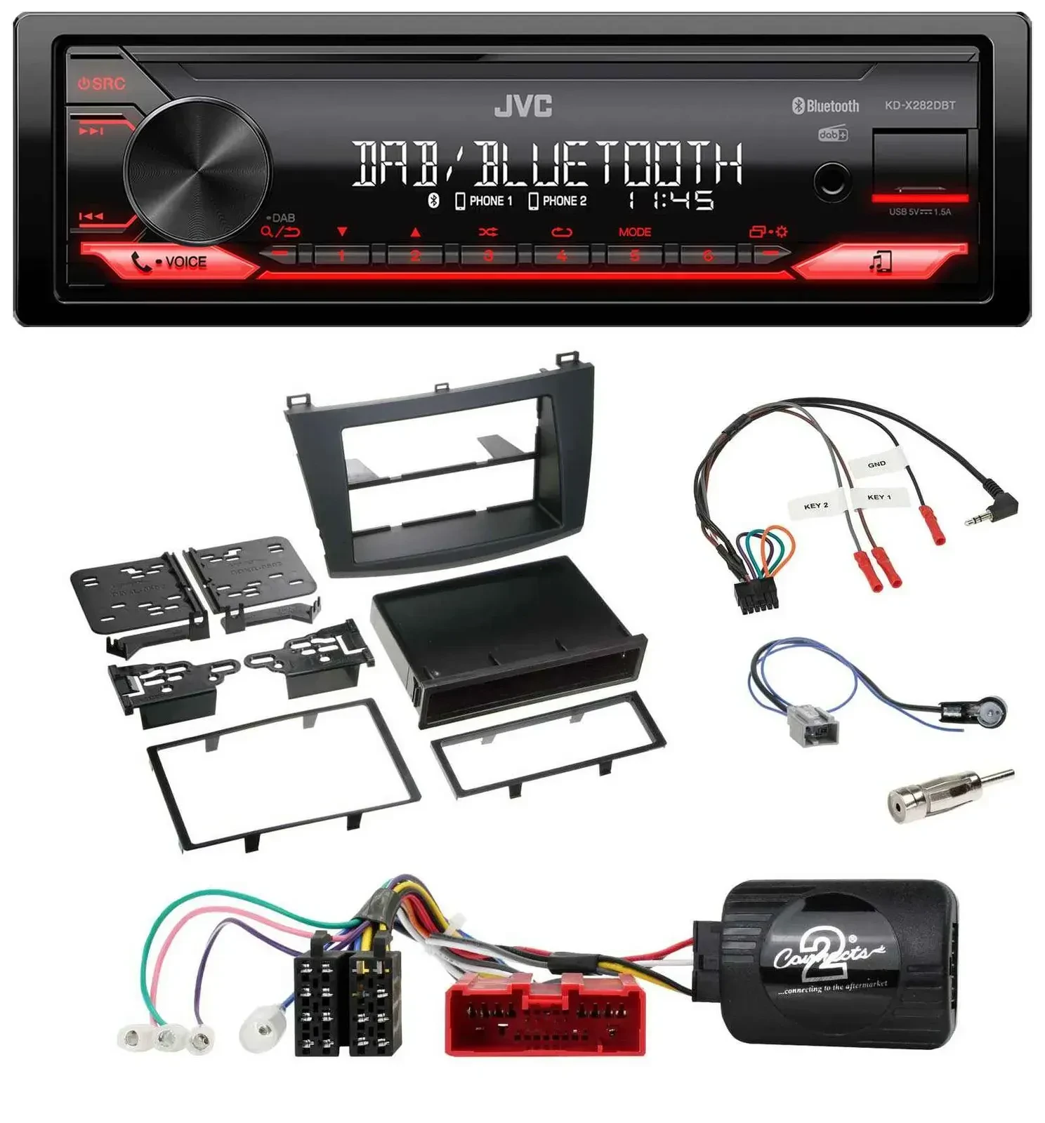 Автомагнитола JVC Bluetooth USB DAB для Mazda 3 (2009–2013), поддержка кнопок на руле (аналог)