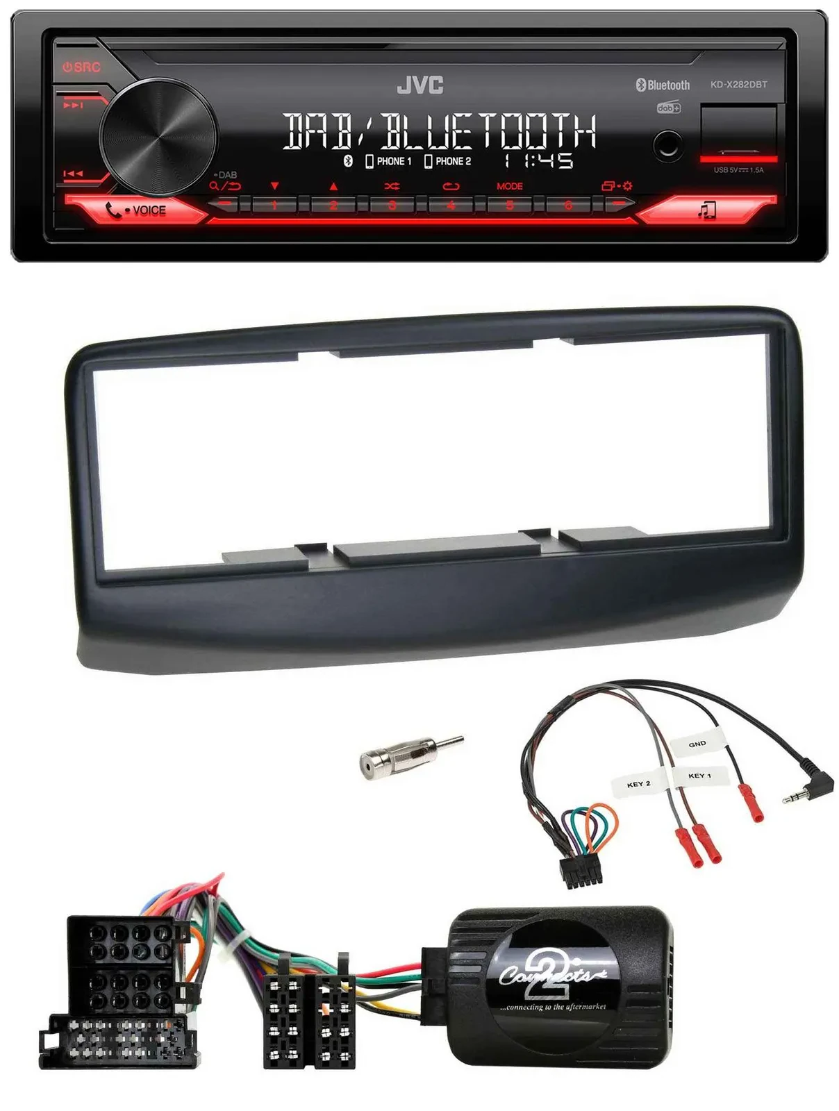 Автомагнитола для Fiat Multipla 2006–2010 JVC Bluetooth, USB, DAB, поддержка кнопок на руле