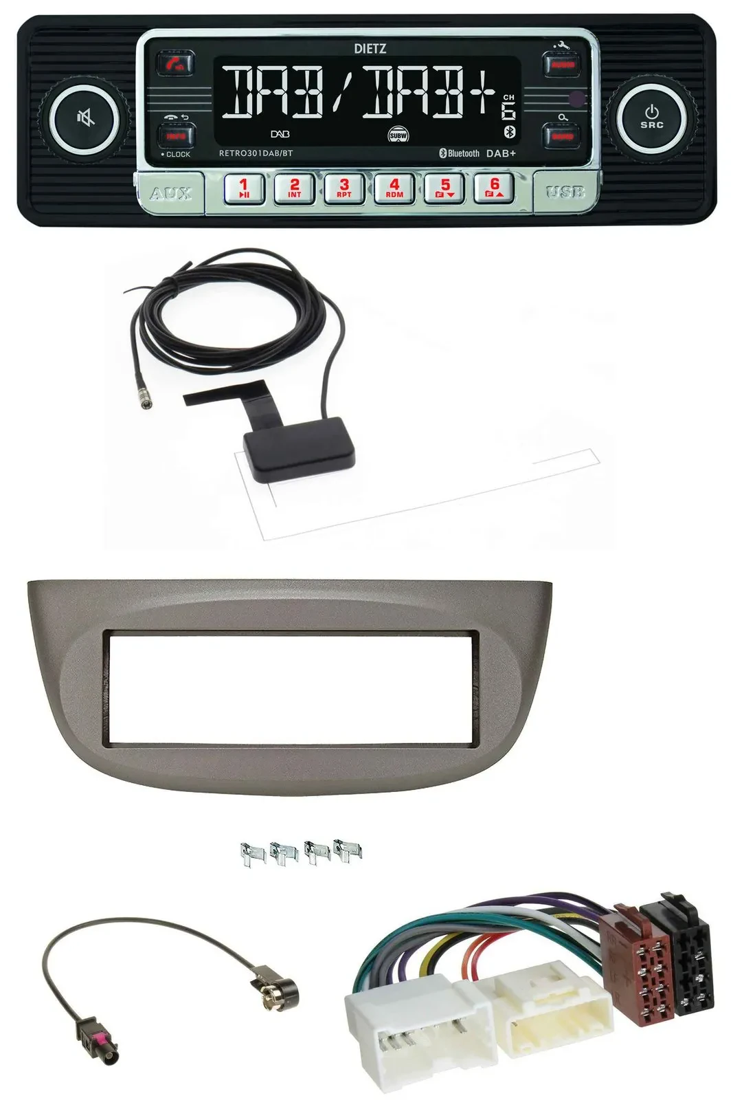 Dietz DAB Bluetooth USB MP3 Autoradio für Renault Twingo ab 2012 beige-grau