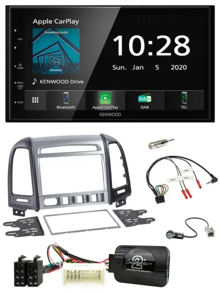 Kenwood Bluetooth Lenkrad DAB USB 2DIN Autoradio für Hyundai Santa Fe 4 Schalter