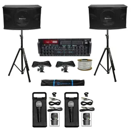 Rockville Karaoke Machine System w/(2) 10" Speakers+Bluetooth Pro Mixer Amp+Mics