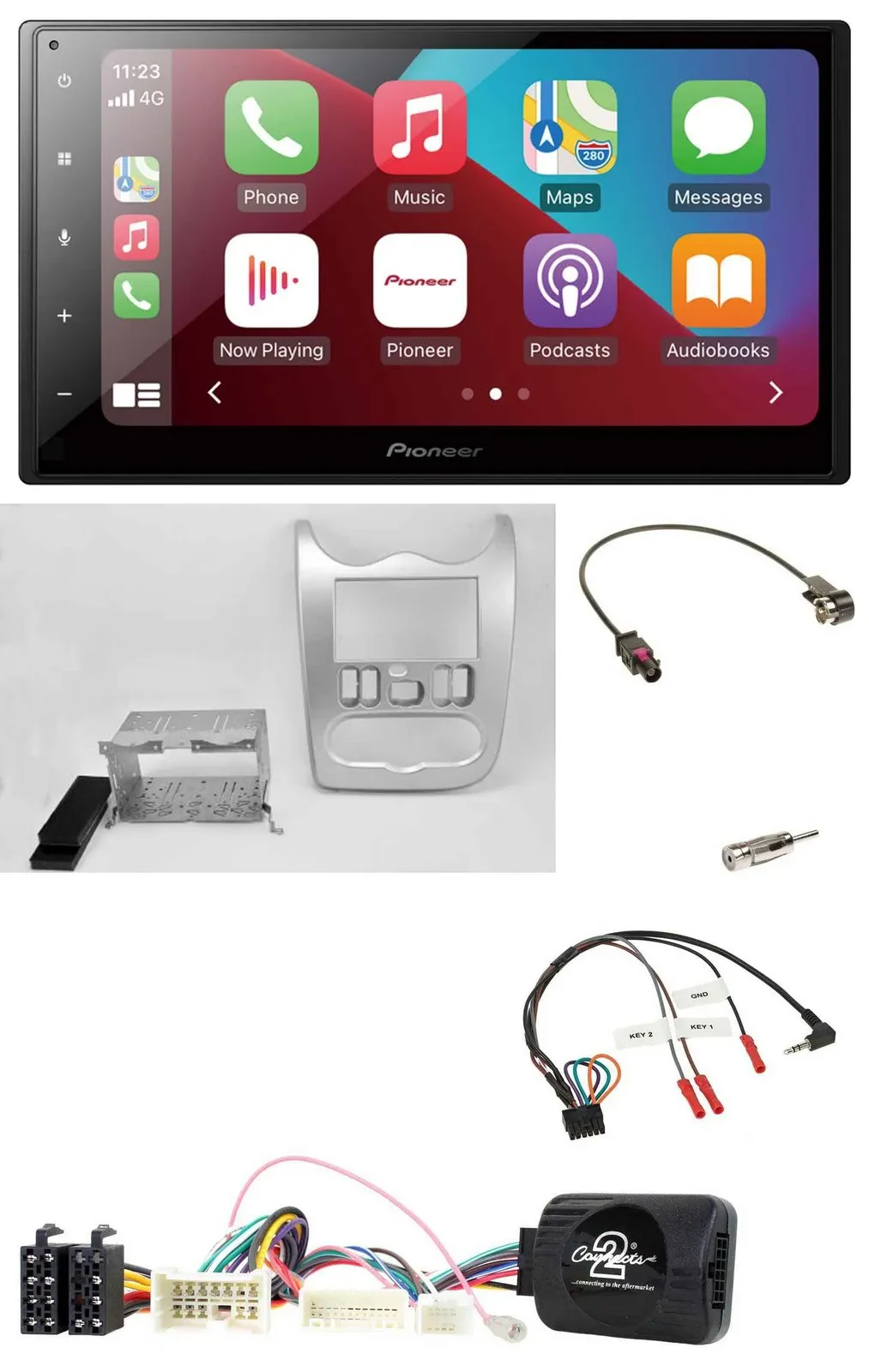 Pioneer USB Lenkrad DAB 2DIN Bluetooth Autoradio für Dacia ab 2012 hellsilber