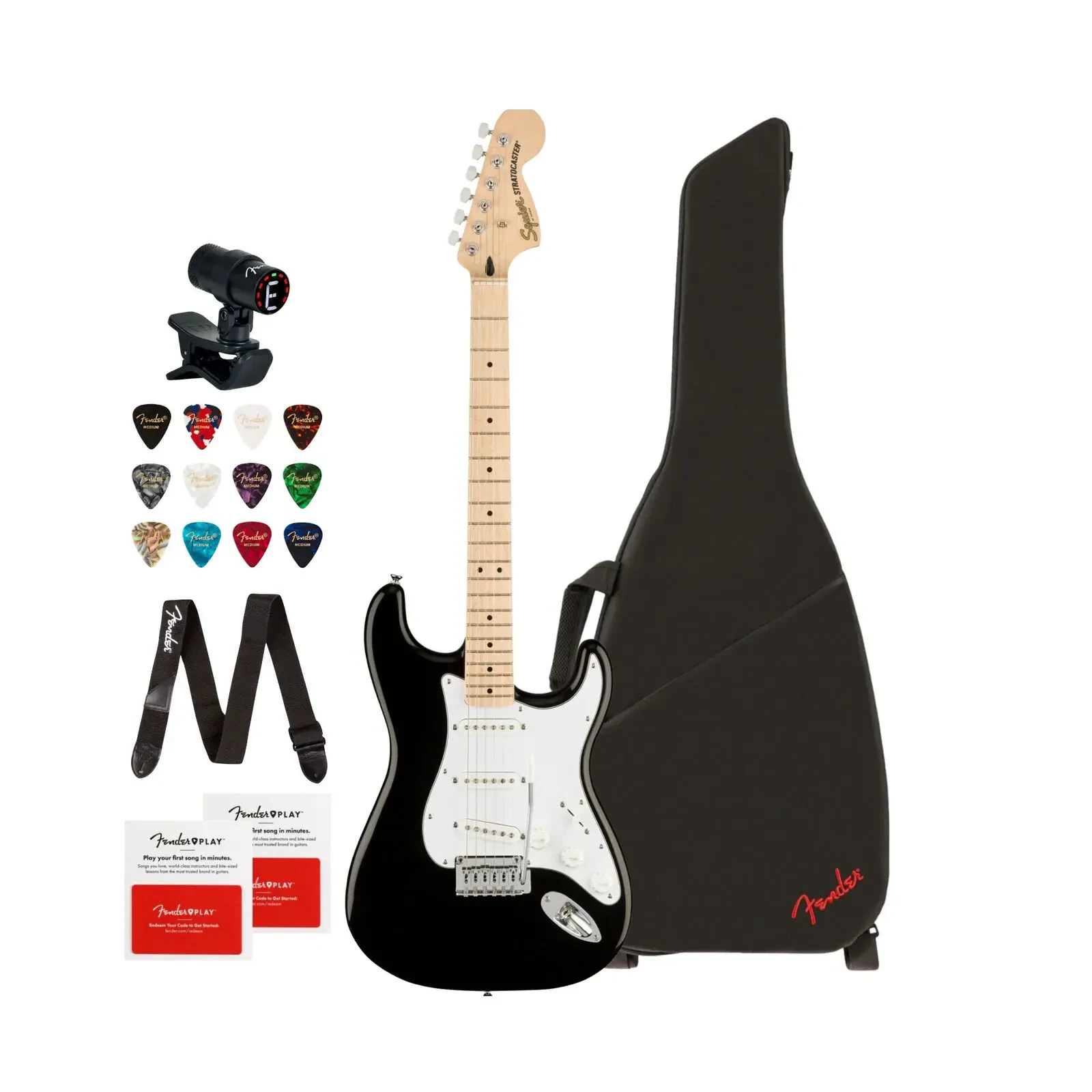 Fender Affinity Series Stratocaster Electric Guitar Black with Gig Bag Bundle