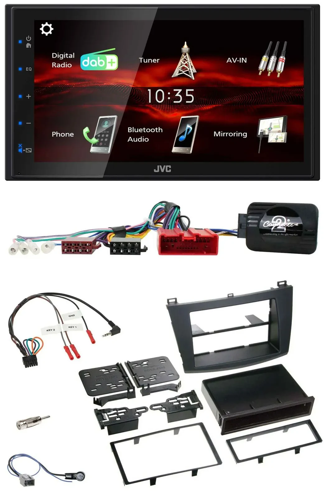 Автомагнитола JVC 2DIN USB, Bluetooth, DAB для Mazda 3 2009–2013, с CAN-Bus