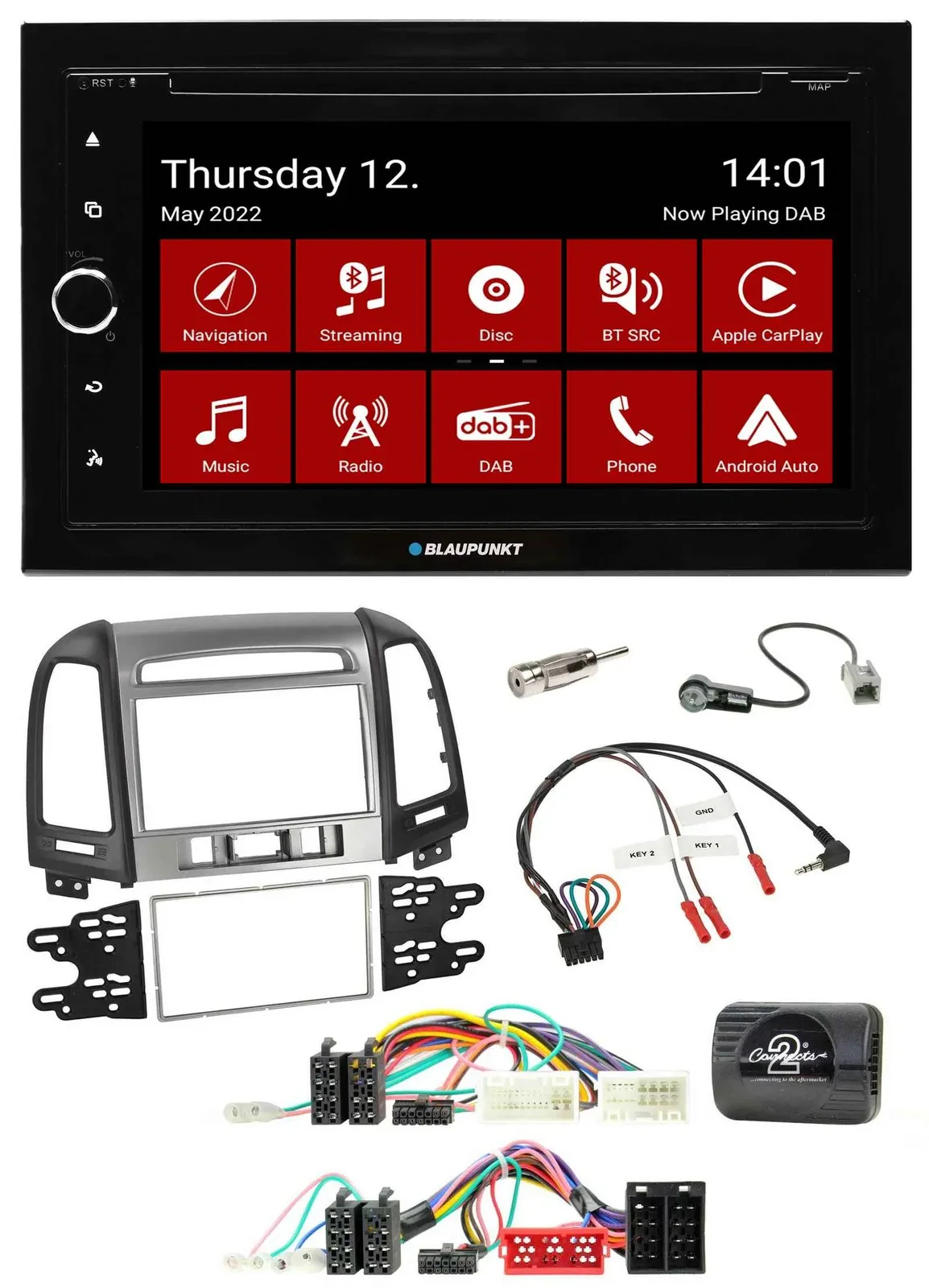 Blaupunkt 2DIN Lenkrad Bluetooth USB TMC DAB Navigation für Hyundai Santa Fe 10-