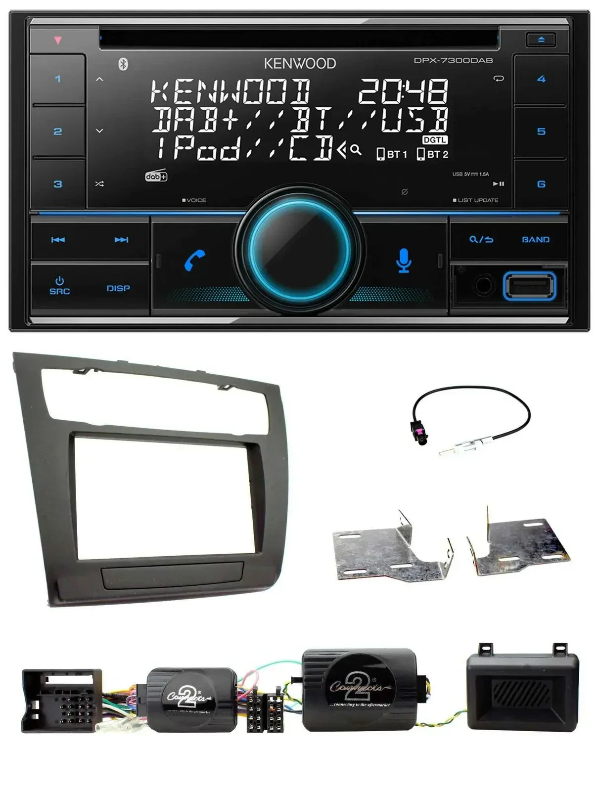 Автомагнитола Kenwood 2DIN, CD, DAB, USB, Bluetooth, для BMW 1 Series, поддержка управления с руля